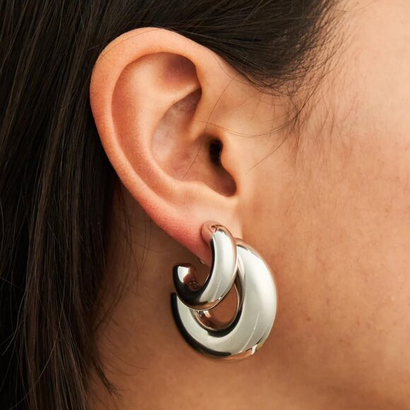 19mm Silver Waterproof Hollow Chunky Hoop Earrings for Women, Hypoallergenic, Li - Picture 3 of 5